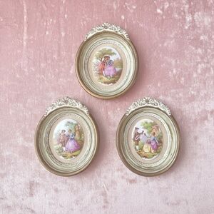 Vintage Romantic Courting Couple Porcelain Wall Plaques, Set 3, French Country